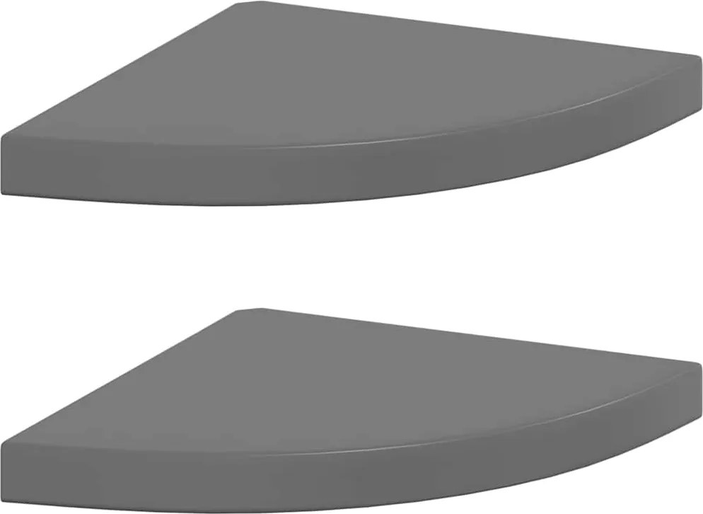 vidaXL 2 db magasfényű szürke MDF lebegő sarokpolc 35 x 35 x 3,8 cm