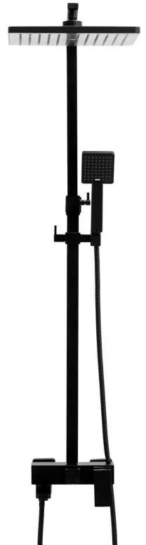 Erga Cube, zuhanygarnitúra karos csapteleppel, kád kifolyóval és esőfejjel 30x30cm, fekete matt, ERG-YKA-BP.CUBE-30-BLK