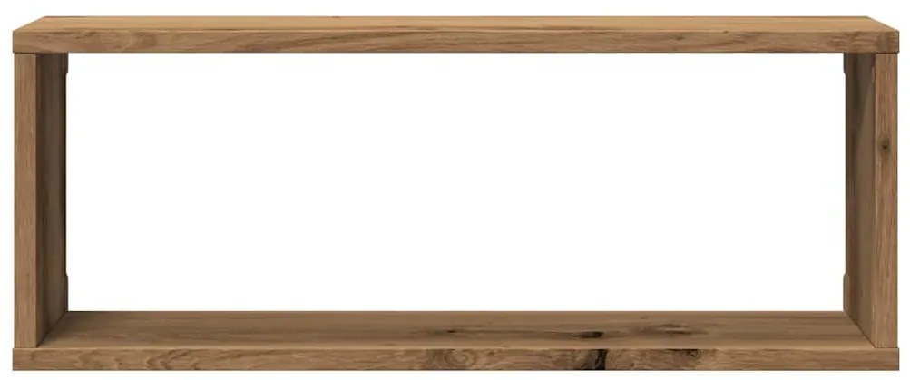 6 db kézműves tölgy színű szerelt fa fali kockapolc 60x15x23 cm
