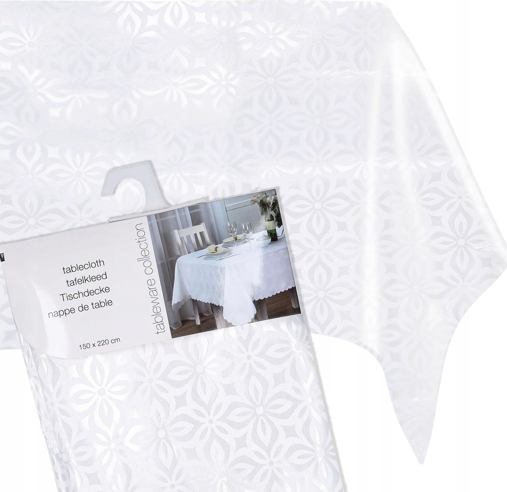 Abrosz asztalra fehér téglalap alakú 180x130 cm poliészter mintás