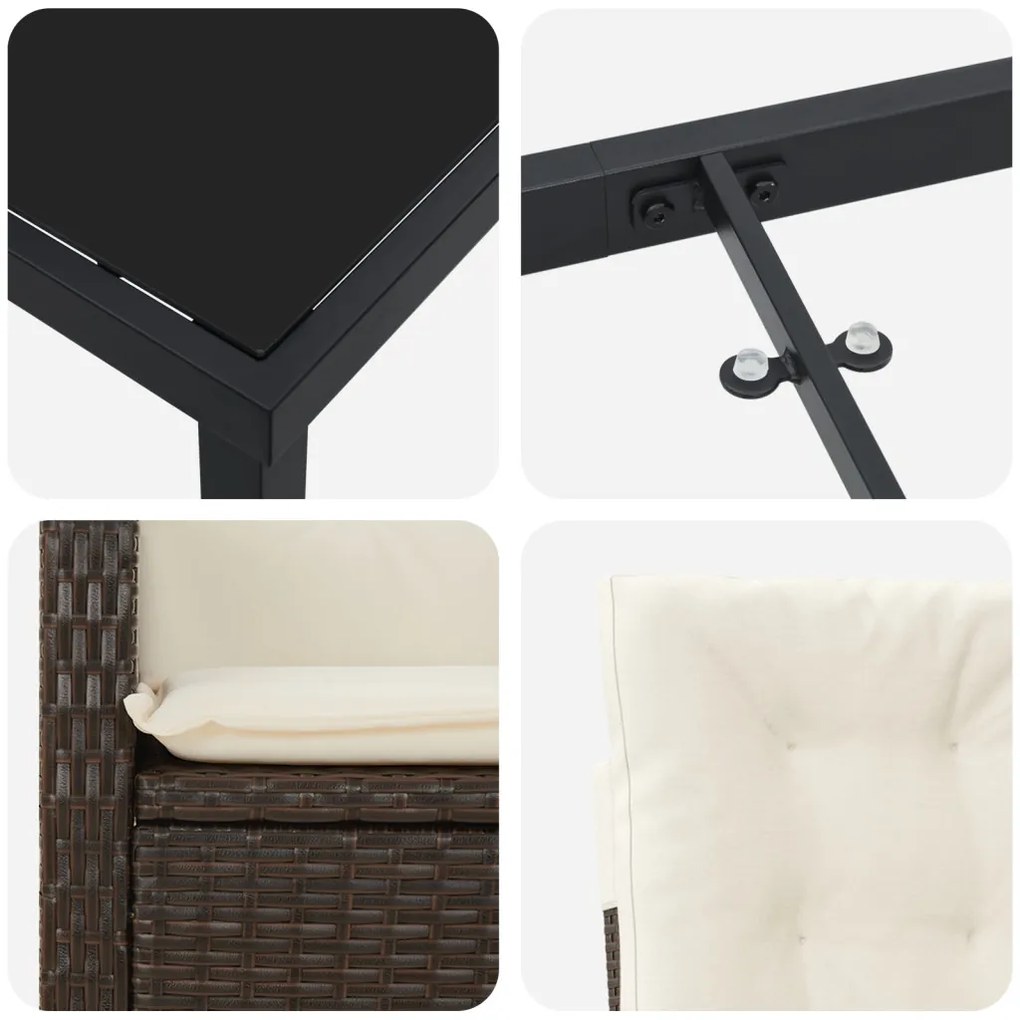 5 darabos Kerti Étkezőszett párnával Barna Poly Rattan