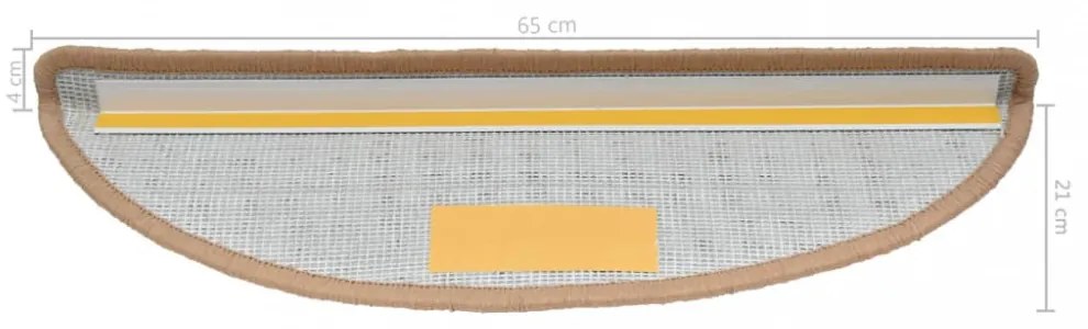 15 db bézs, félkör alakú lépcsőszőnyeg 65 x 21 x 4 cm, nagy