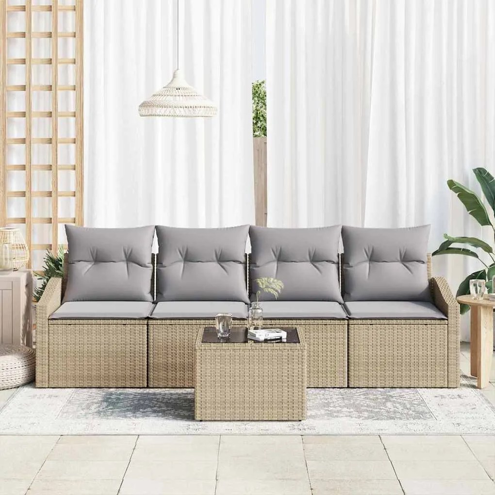 Kerti Kanapé Szett 5 pcs Beige és Világosszürke 55 x 55 x 37 cm