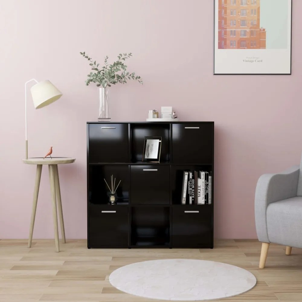 fekete szerelt fa könyvszekrény 90 x 30 x 90 cm