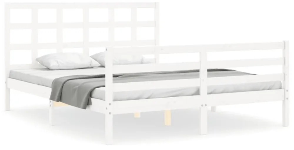 vidaXL fehér tömör fa ágykeret fejtámlával 160 x 200 cm