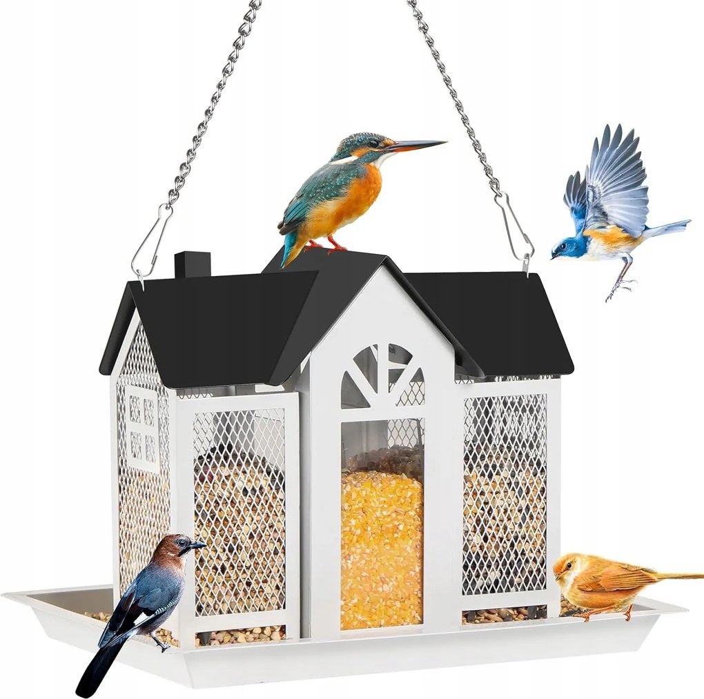 Madáretető Kerti Házikó Álló Tető Fém fehér