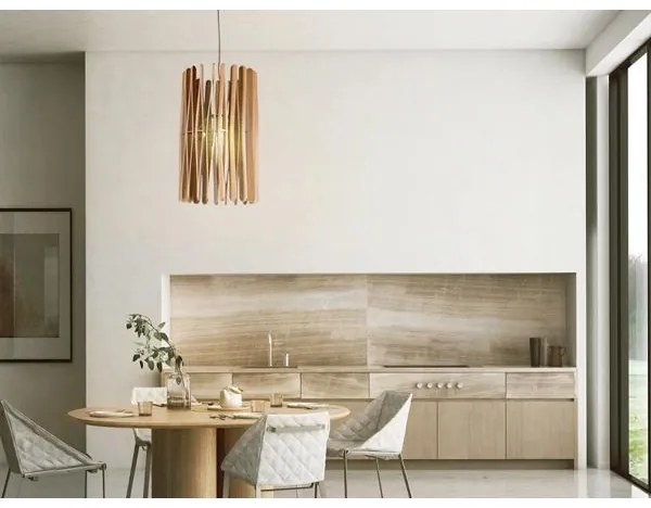 Tömörfa függőlámpa zsinóron 1xE27/60W/230V, átmérő 38 cm, tömörfa/kőris/kaucsukfa