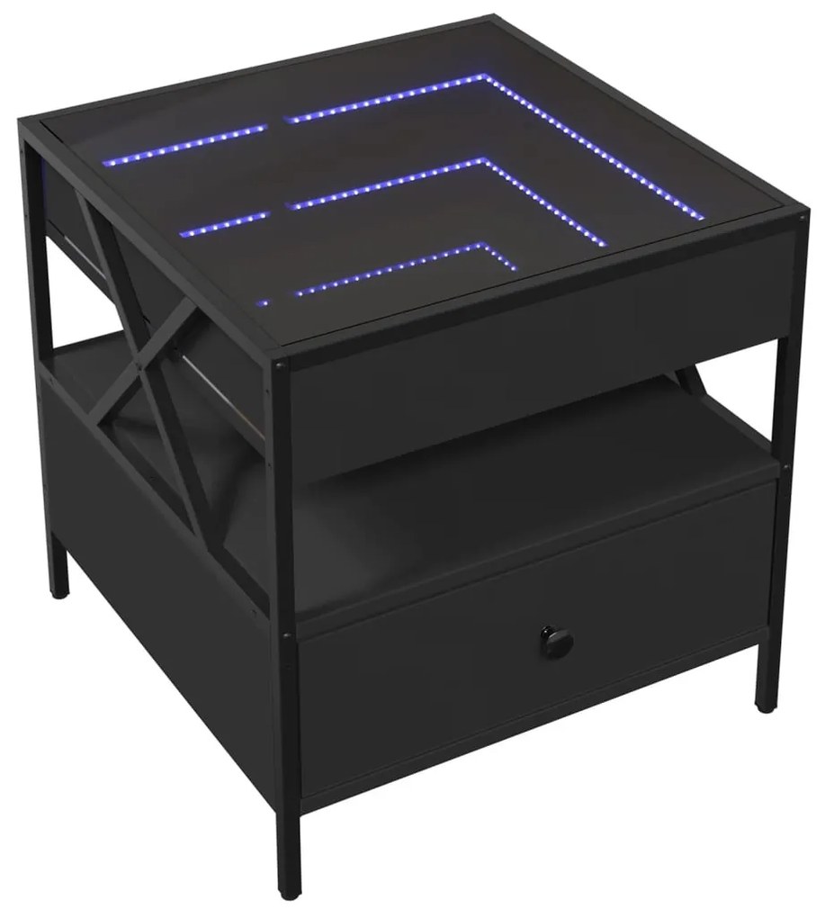 fekete végtelen hatású LED-es dohányzóasztal 50 x 50 x 51 cm