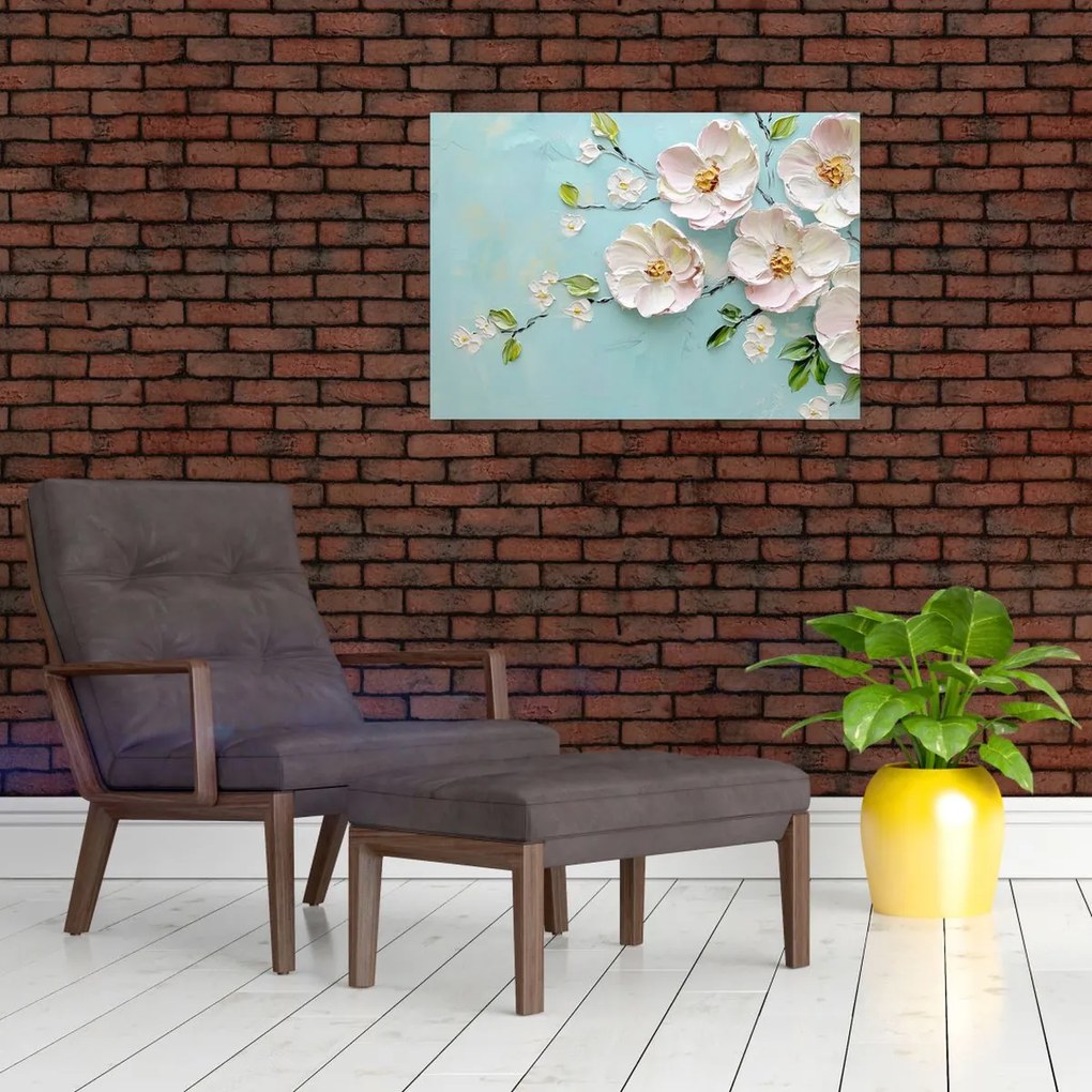 Kép - Virágok kék háttéren (70x50 cm)