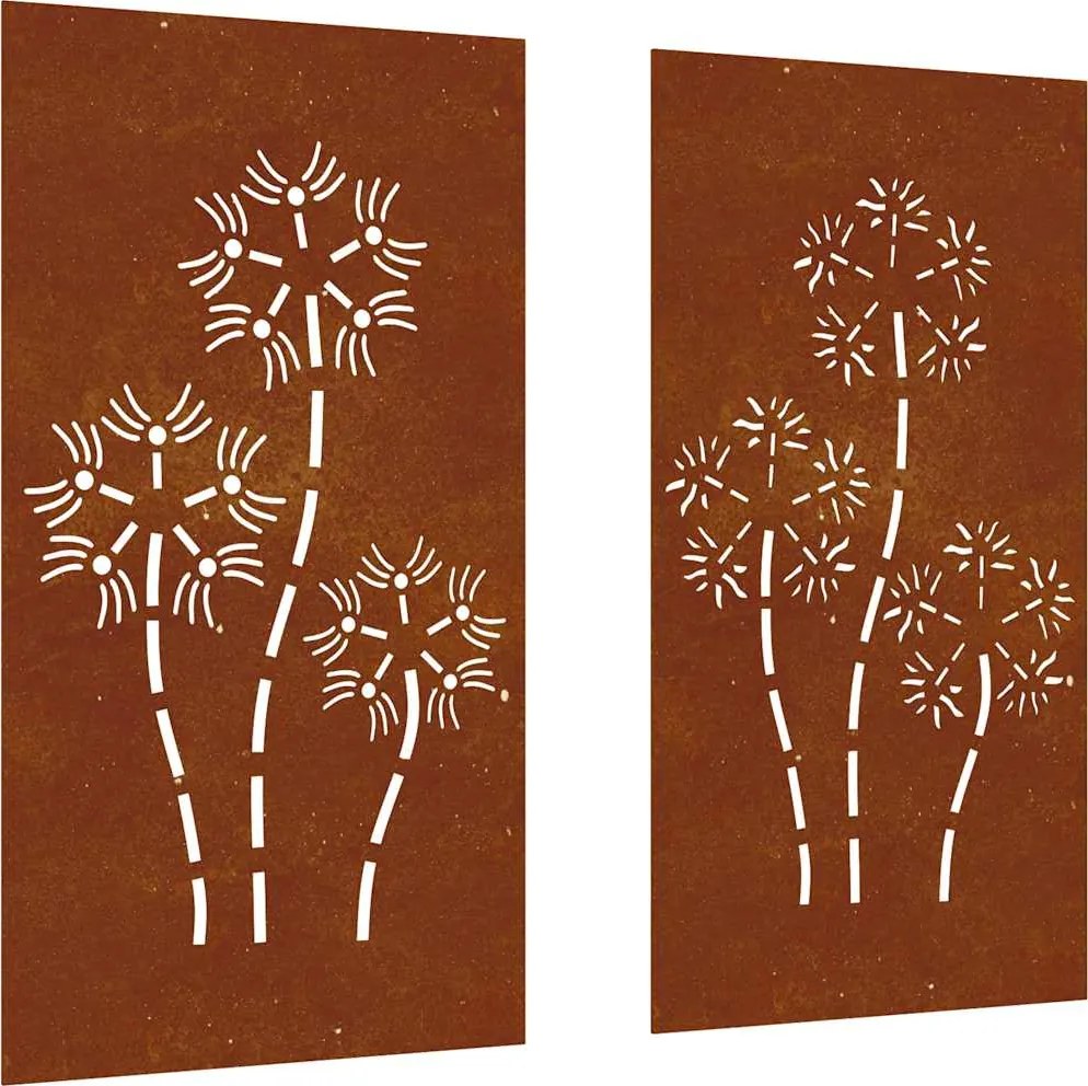 vidaXL 2 db virágmintás corten acél kerti faldísz 105 x 55 cm