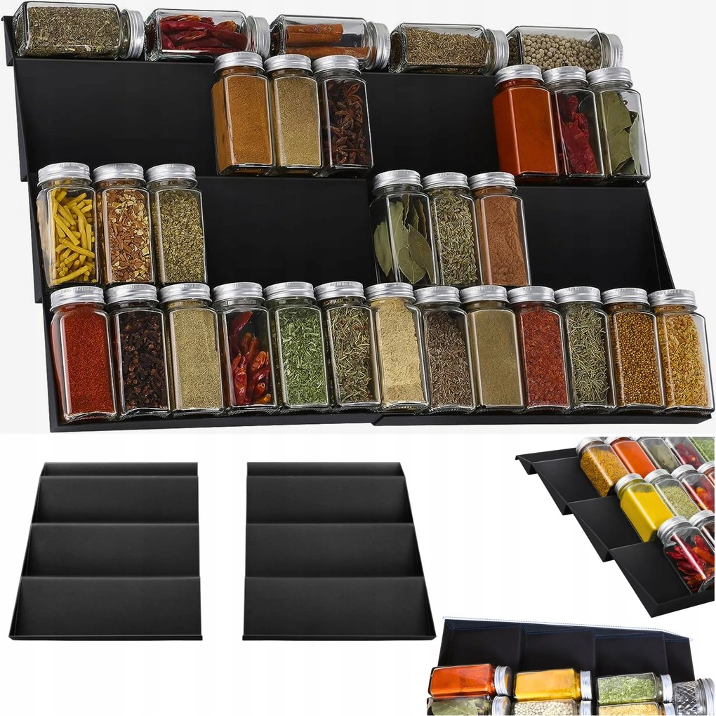 Fűszertartó Fiók Betét Becsúsztatható Rendszerező Polc Állítható Fekete