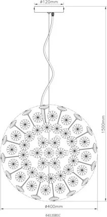 Globo 64135H1C Csillár krómozott fém, füstszínű/átlátszó K9 kristályok, átlátszó PVC kábel, magassága rövidíthető, ø: 400mm, M: 1500mm, izzókkal/10676/: 8x G9 LED 3.5W 230V, 350lm forrás, 350lm kimenet, 3000K