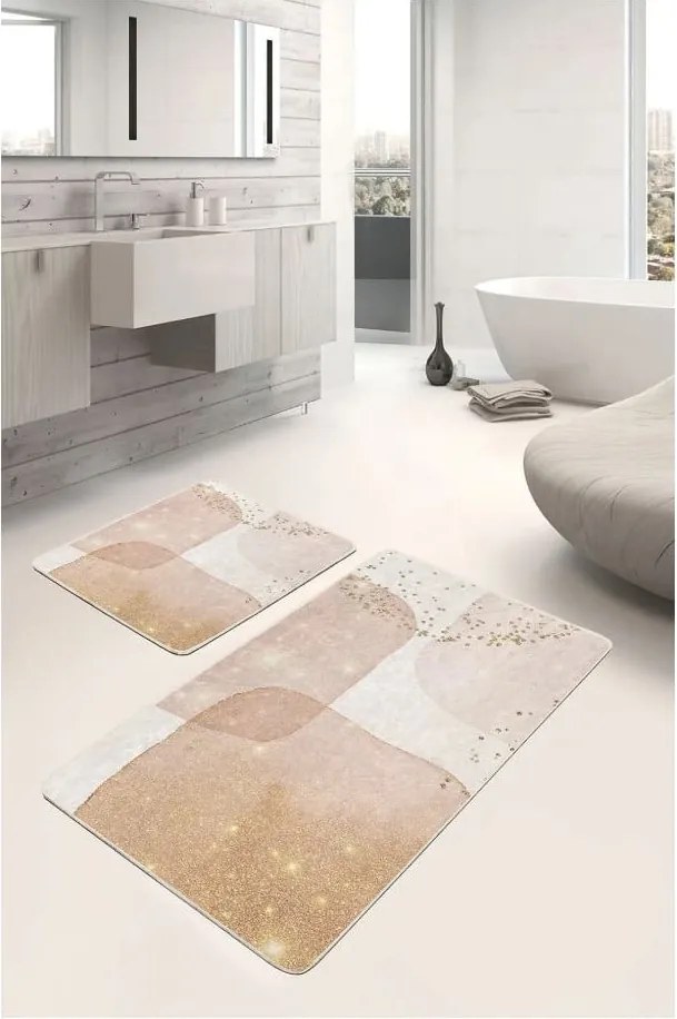 Bézs bársony fürdőszobai kilépő szett 2 db-os 60x100 cm – Mila Home