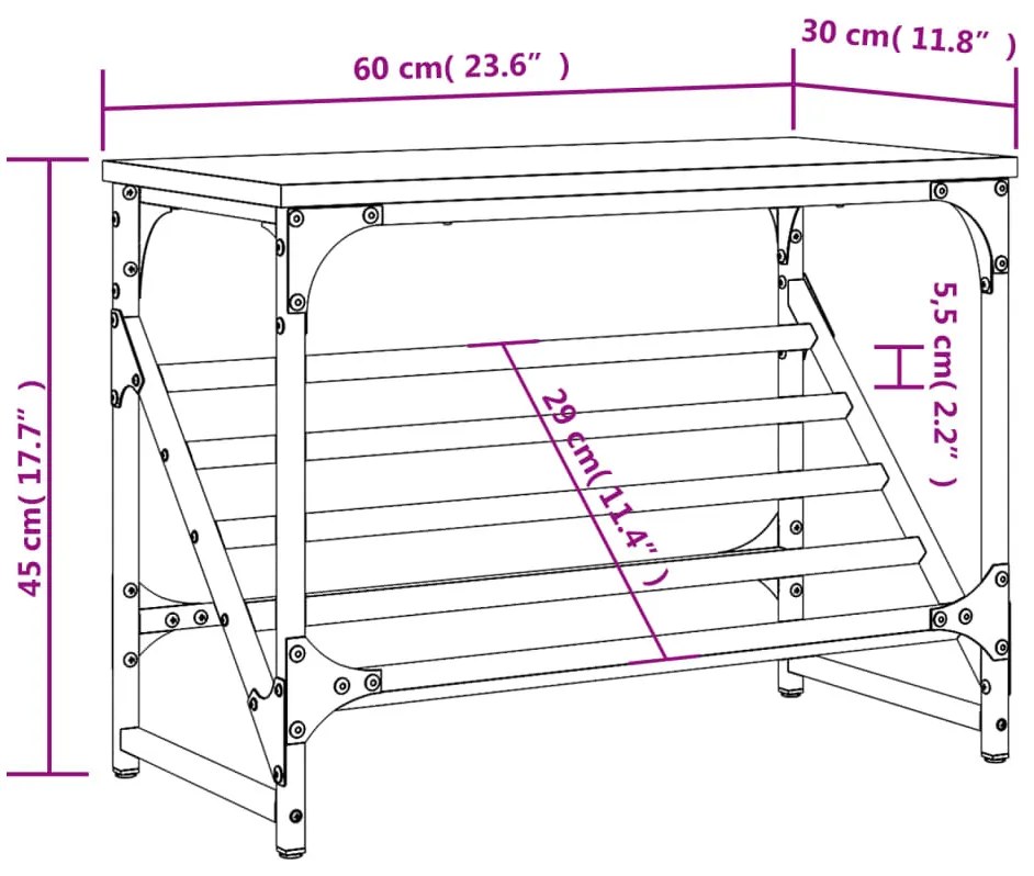 füstös tölgy színű szerelt fa cipőtartó 60x30x45 cm