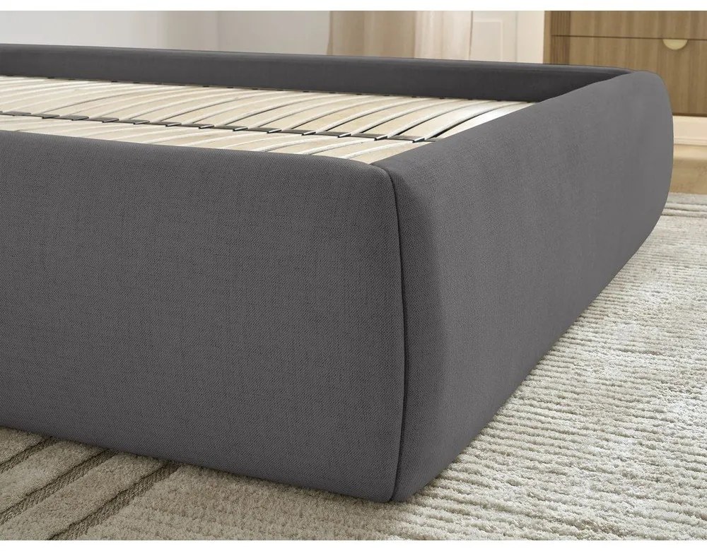 Sötétszürke kárpitozott ágyneműtartós franciaágy ágyráccsal, ágytámla nélkül 180x200 cm Inera – Bobochic Paris