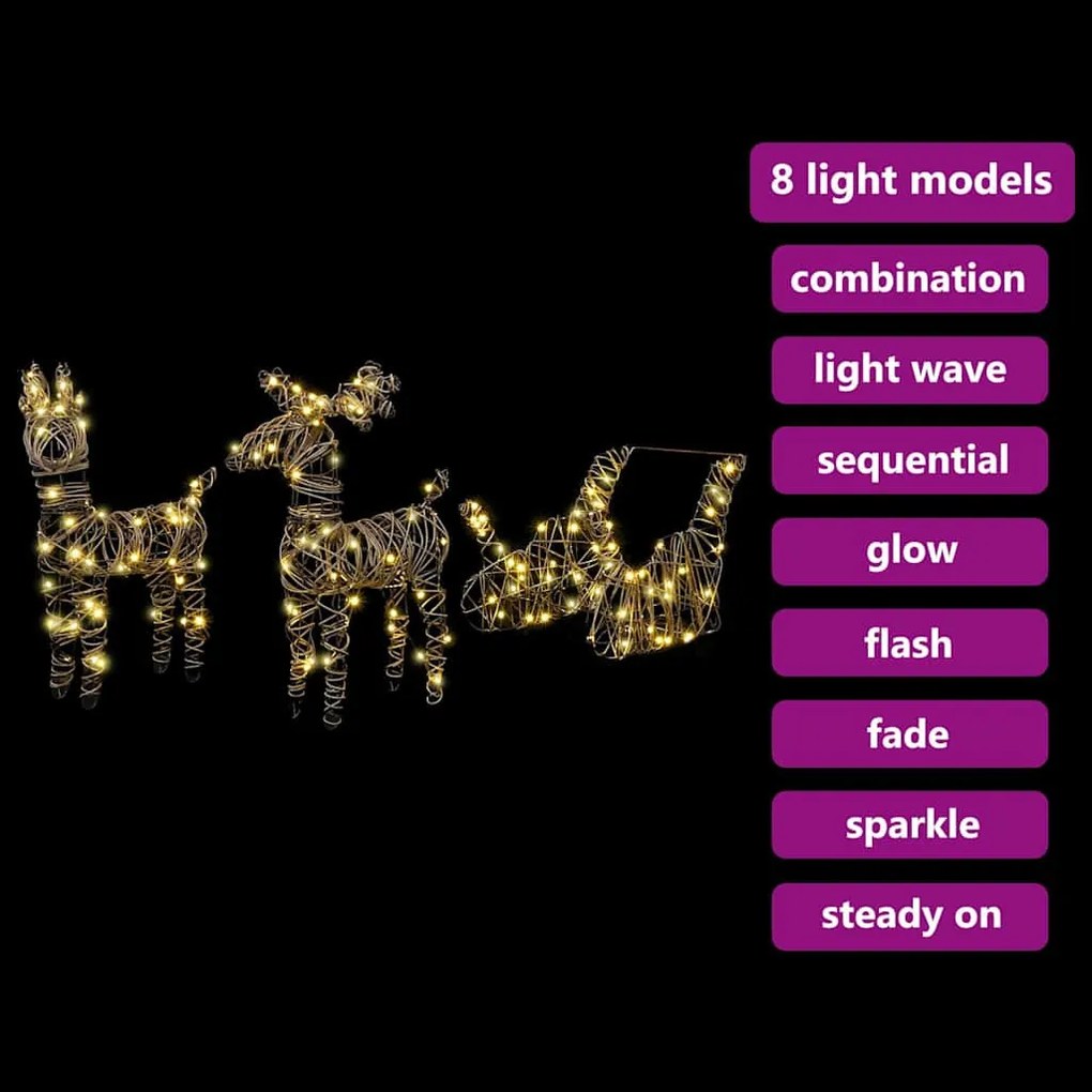 Rénszarvas húzta szán Meleg fehér 52.5 x 28 x 32.5 cm Rattan