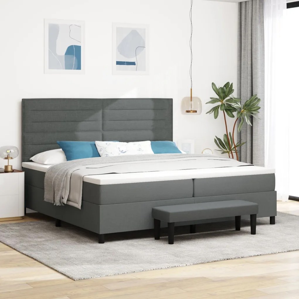 Box Spring Ágy Matracot és Padot Sötétszürke 200x200 cm Szövet
