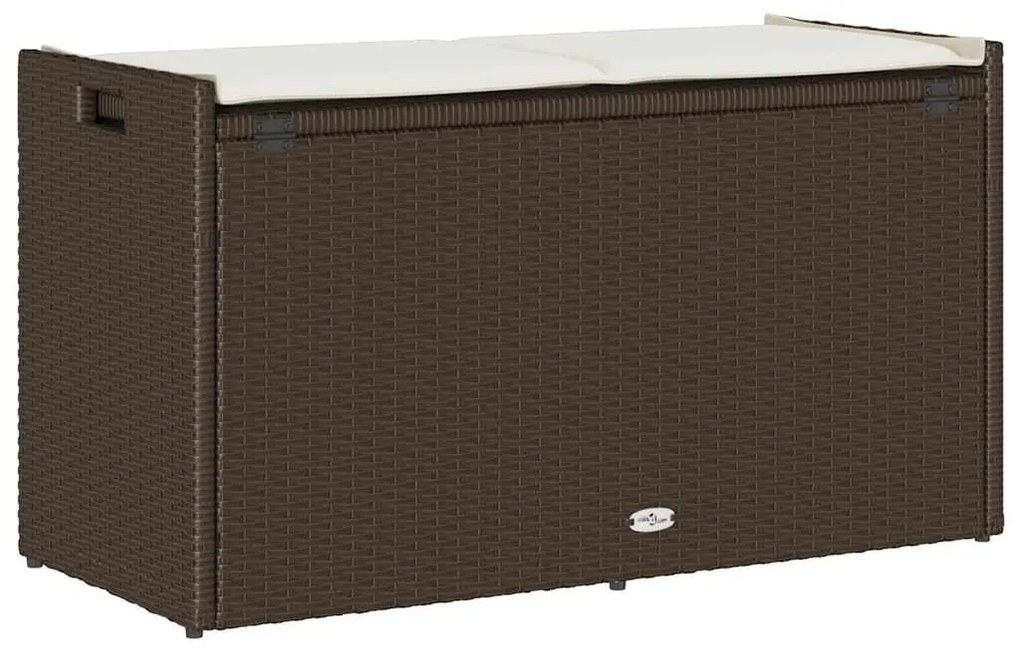 barna polyrattan kültéri tárolópad párnával 100 cm