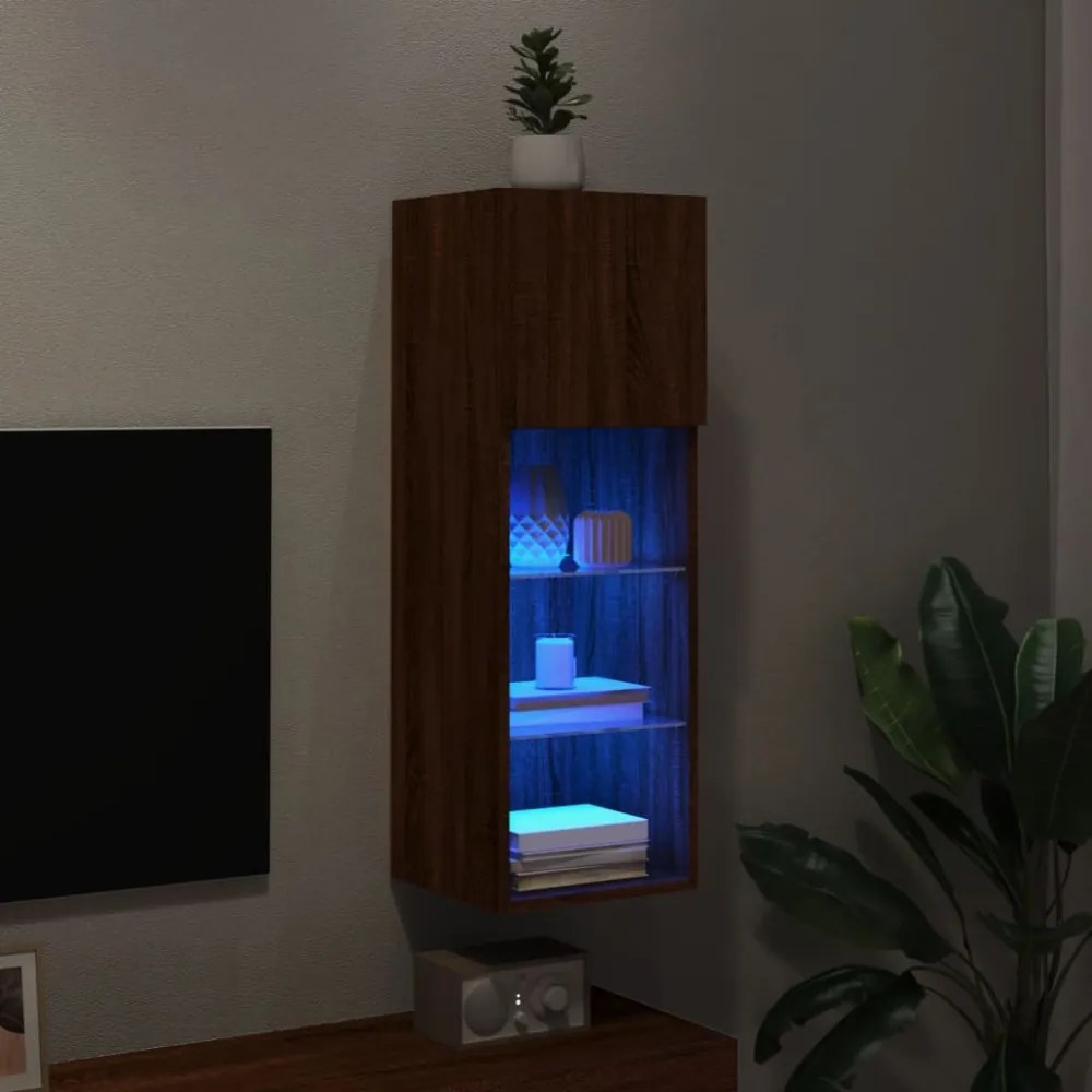 barna tölgyszínű TV-szekrény LED-lámpákkal 30,5x30x90 cm