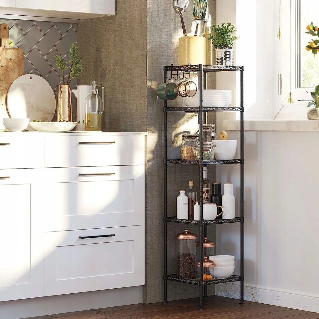 Fém állvány 5 drótpolccal, fekete