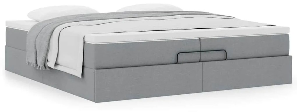 Ottomán ágykeret matracokkal Világosszürke 200x200cm szövet