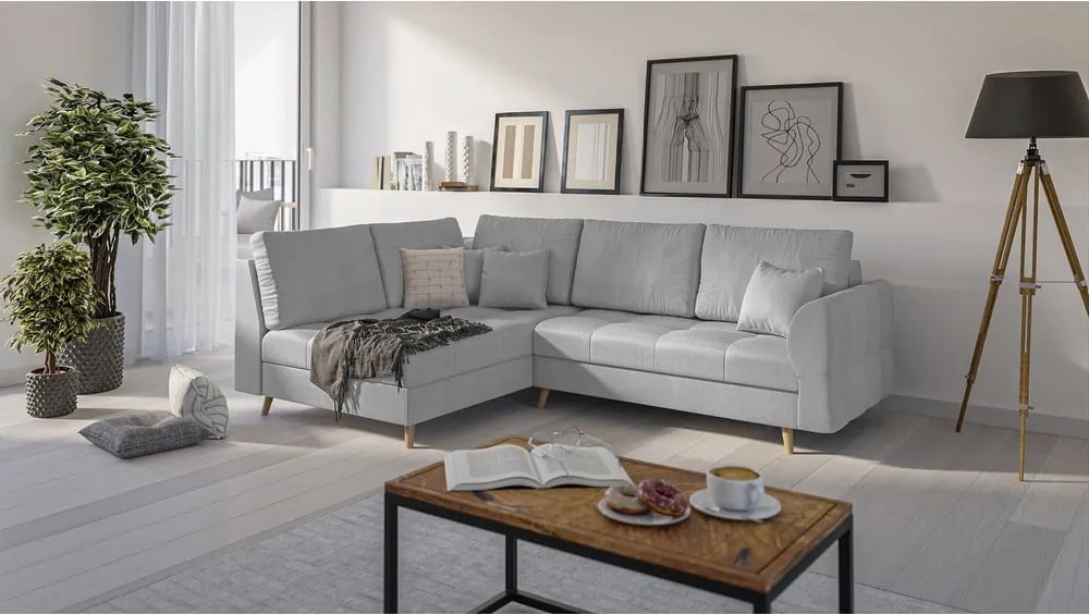 Szürke sarokkanapé (bal oldali) Ariella – Ropez