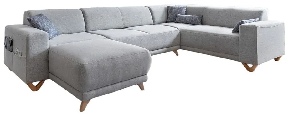 Világosszürke kinyitható-tárolóhelyes sarokkanapé (jobb oldali-U alakú) Classy Sophie – Miuform