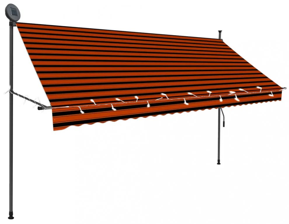 narancssárga-barna kézzel kihúzható LED-es napellenző 300 cm
