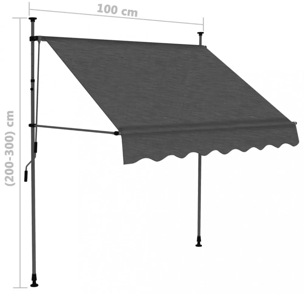 antracitszürke kézzel feltekerhető LED-es napellenző 100 cm
