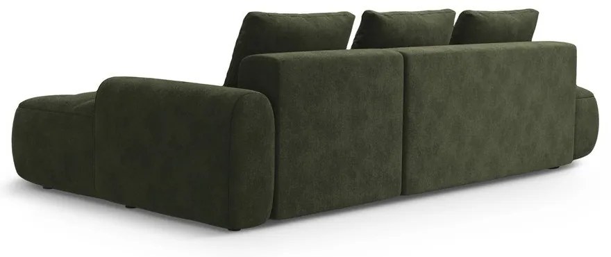 Zöld bársony kinyitható-tárolóhelyes sarokkanapé (jobb oldali-heverő résszel) Linz – Cosmopolitan Design