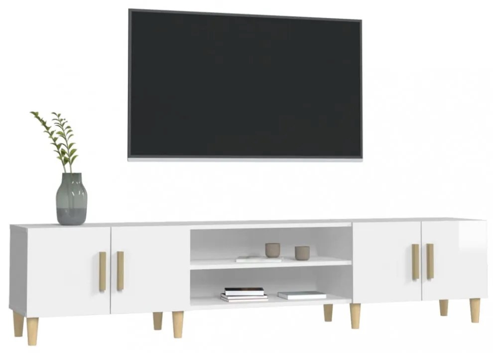 magasfényű fehér szerelt fa TV-szekrény 180 x 31,5 x 40 cm