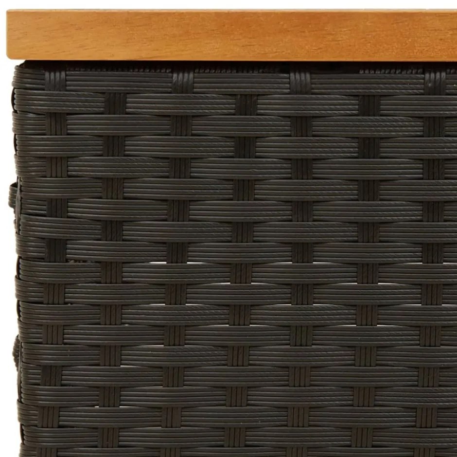 fekete polyrattan és akácfa kerti asztal 70 x 70 x 25 cm