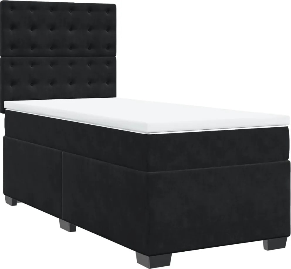 vidaXL fekete bársony rugós ágy matraccal 90x190 cm