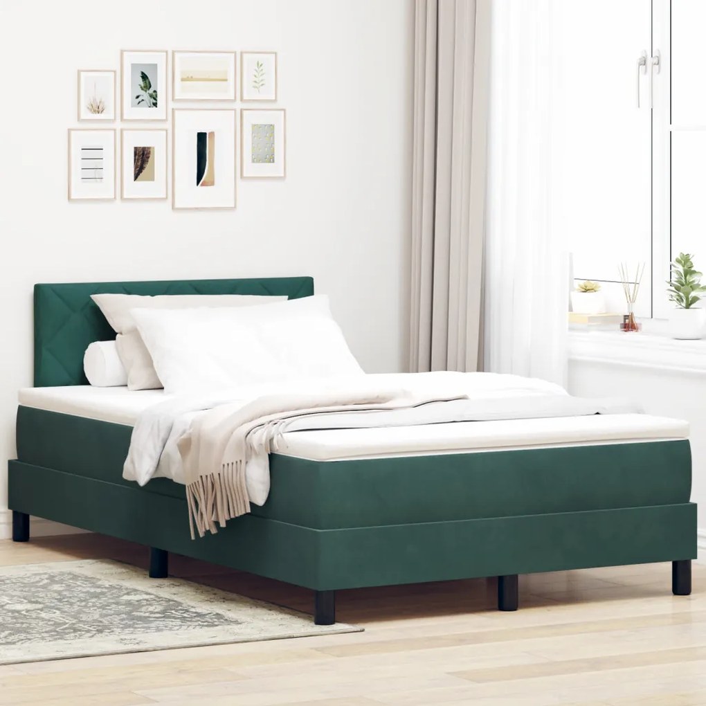 Boxspring Ágy Mattal Sötétzöld Kicsi Kétszemélyes Bársony