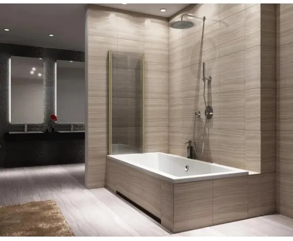 REA-K9777 - Összecsukható kádparaván AGAT 140x100 cm szálcsiszolt arany/átlátszó