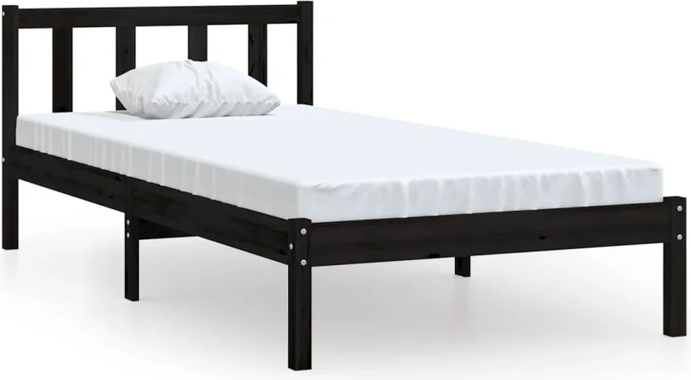 vidaXL Small Single fekete tömör fenyőfa ágykeret 75 x 190 cm