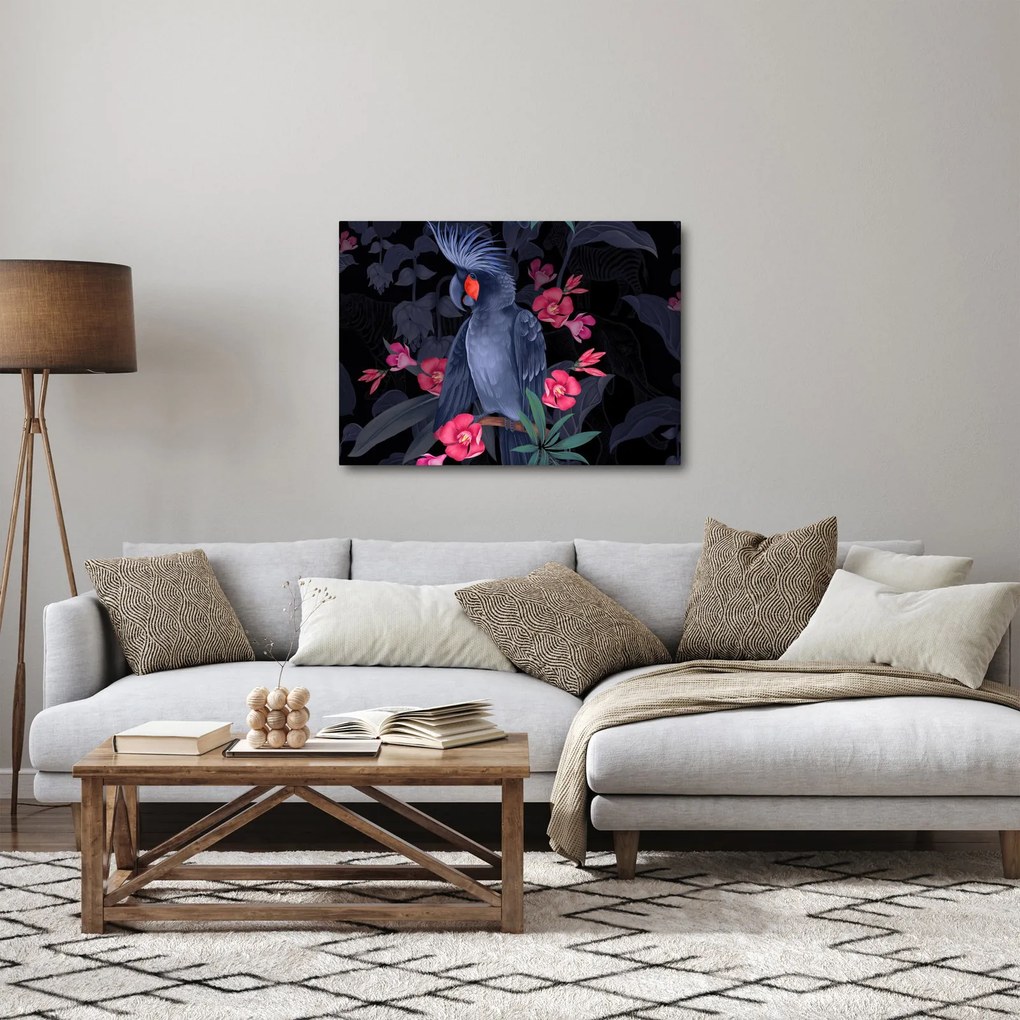 Kép - papagáj a virágok között (70x50 cm)