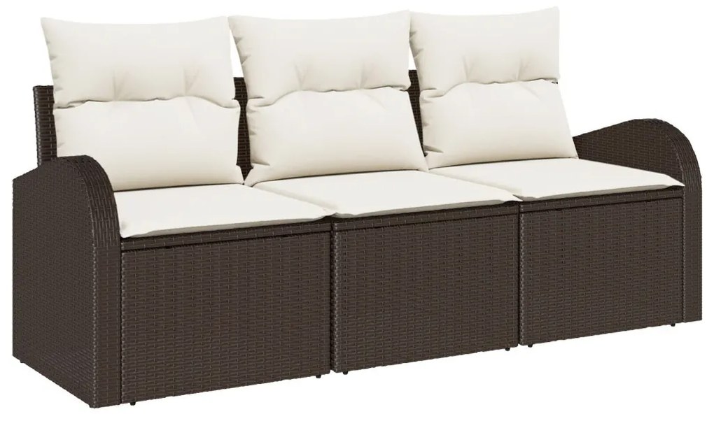 3 Részes Kerti Kanapészett Párnákkal Barna Poli Rattan, 2 Személyes Kerti Kanapé Tárolóval&amp;Párnákkal Barna Poli Rattan