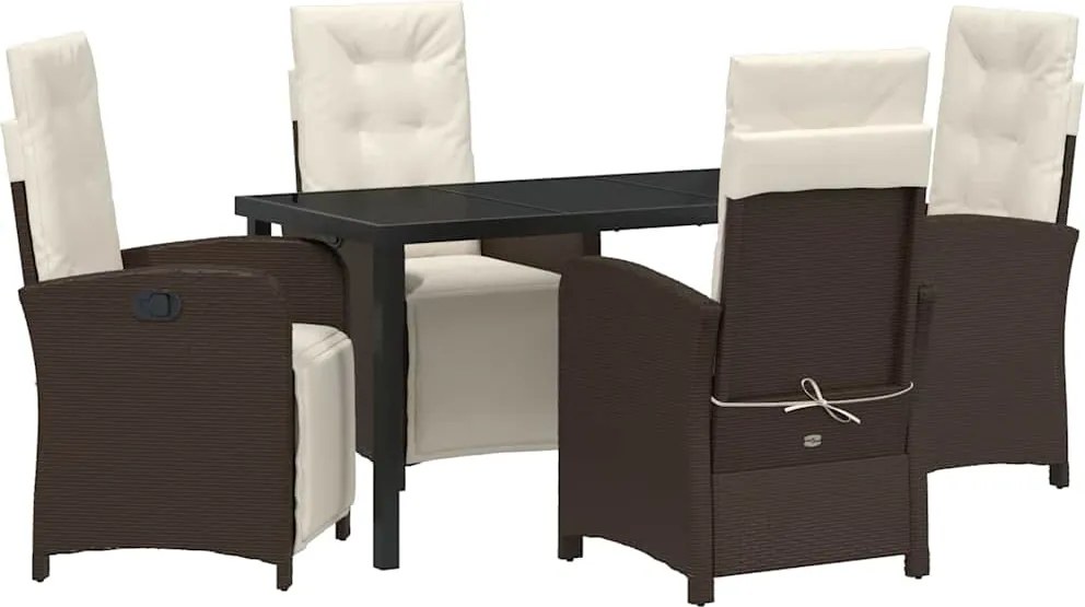 vidaXL Kert étkező szett párnával 5 pcs Barna polirattan