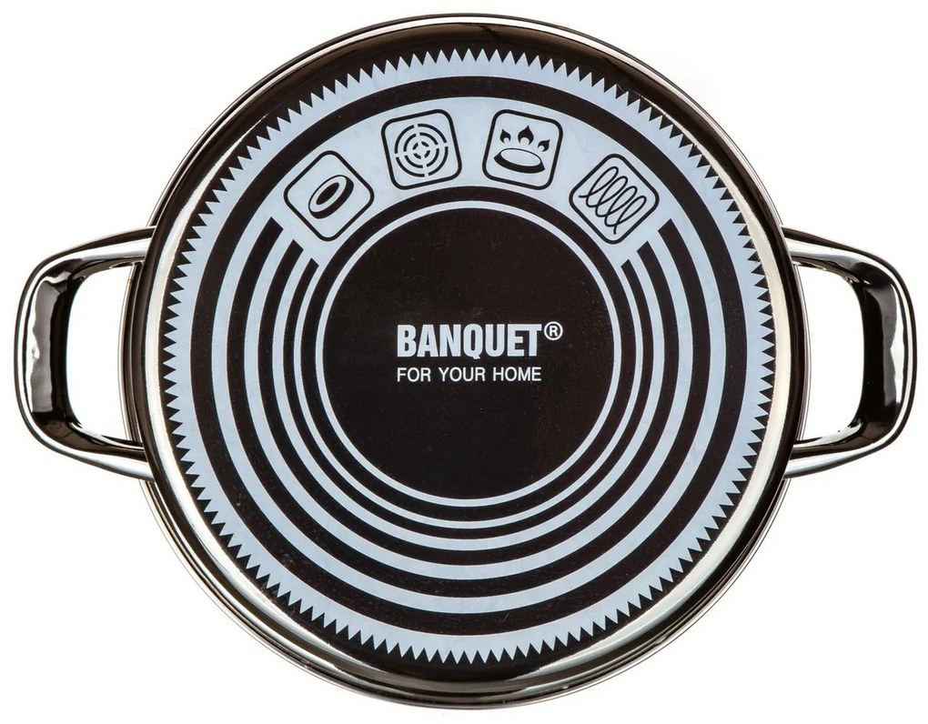 Banquet Emaille-beschichtete Pfanne METALLICSchwarz 22 cm, 3,7 5 l, mit Deckel, 22 cm