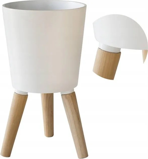 Kerek virágtartó fedél kerámia fehér fa lábak 46 cm