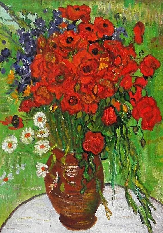 Van Gogh-Red Poppies Daisies üvegkép, falikép