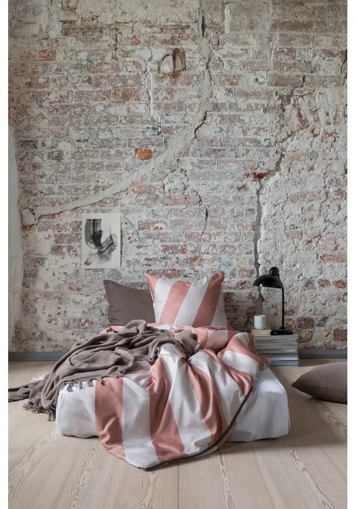 Téglavörös-bézs egyszemélyes pamut-szatén ágyneműhuzat 140x200 cm Diagonal – Mette Ditmer Denmark