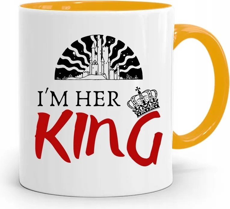 Sárga Ajándék Bögre Fiúnak I'M Her King fényképes nyomattal