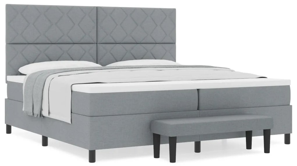 Box Spring Ágy Matraccal és PadVilágosszürke 200x200 cm Szövet