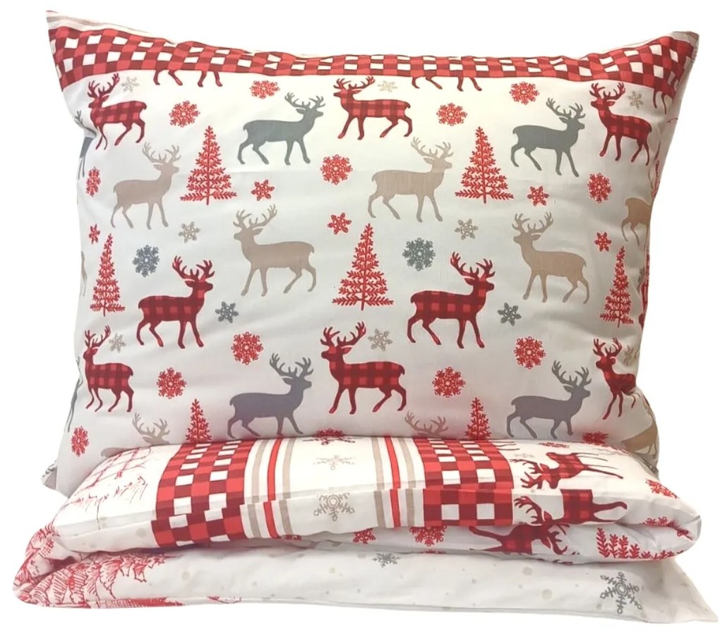 Pamut ágyneműk Karácsonyi Ünnepi mix fehér TiaHome - 2x Párna 90x70cm, 1x Paplan 200x220cm