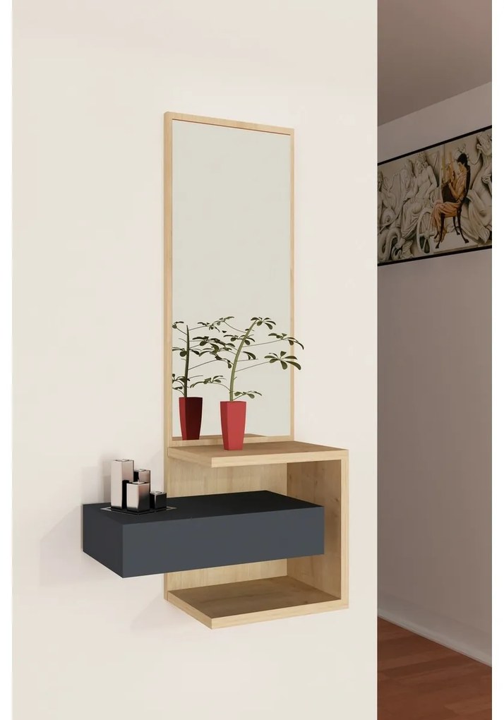 Fali polc tükörrel Stella Oak és Anthracite