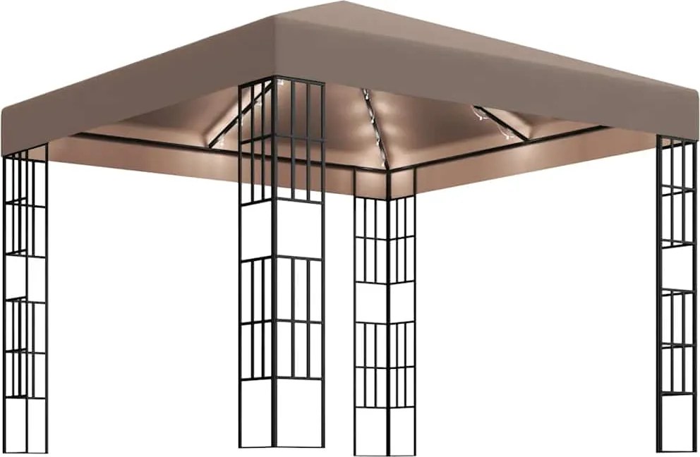 vidaXL tópszínű pavilon LED fényfüzérrel 3 x 3 m