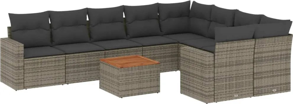 vidaXL 10 részes szürke polyrattan kerti ülőgarnitúra párnákkal