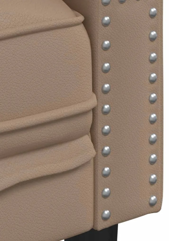 3 személyes kávészínű műbőr Chesterfield kanapé